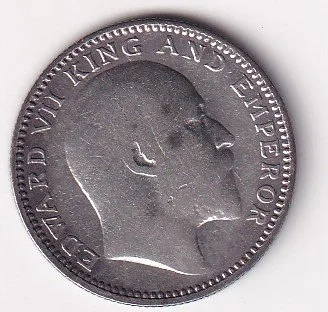 India - British  ½ Rupee 1907 - Edward VII Rare Silver Coin #V-419