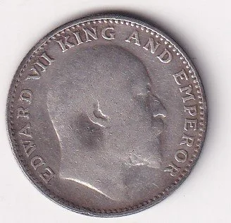 India - British ½ Rupee 1907 - Edward VII Rare Silver Coin #V-422