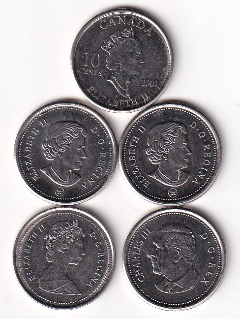 Canada 5 Different Ten Cent Coin Set #I-111