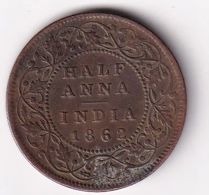 British India Half Anna 1862 Victoria Big Size Coin #I-112