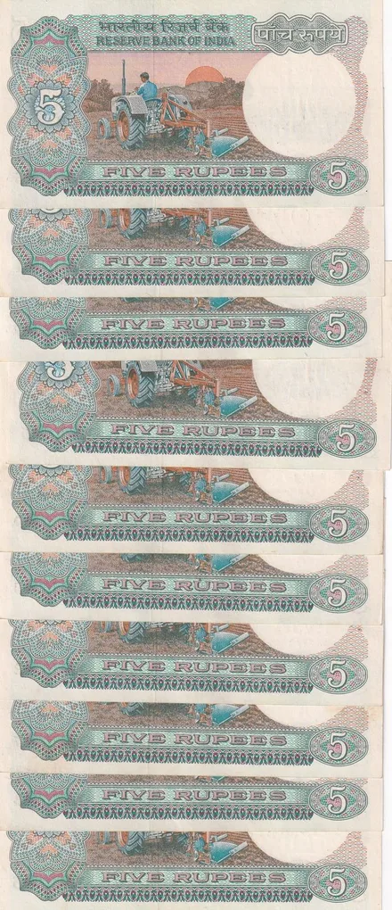 5 Rupees Governor M.Narshiman (10 PCS LOTT) UNC Rare Note
