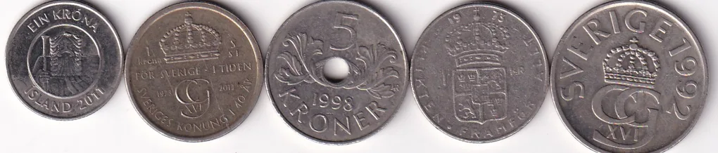 Sweden 5 Different Kroner Rare (5 Coin Set) #I-154