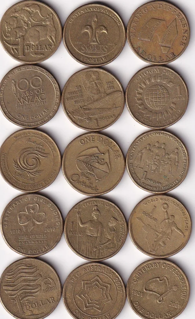 15 Different Australia Commemorative One Dollar Coin Set #I-158