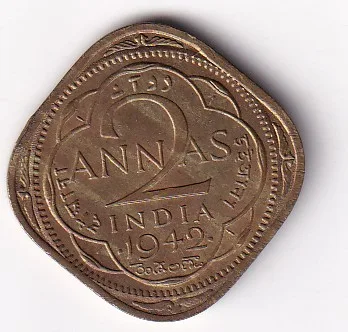 British India 2 Anna 1942 George V Almost UNC Condition Coin #I-173