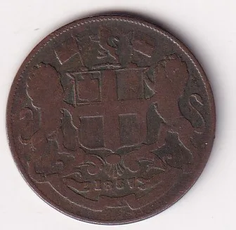 1857 Extremely Rare Date East India Company ¼ Anna Coin #I-208