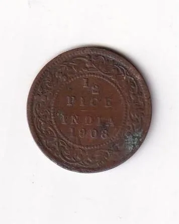 British India ½ Pice 1908 Edward VII Coin #I-190