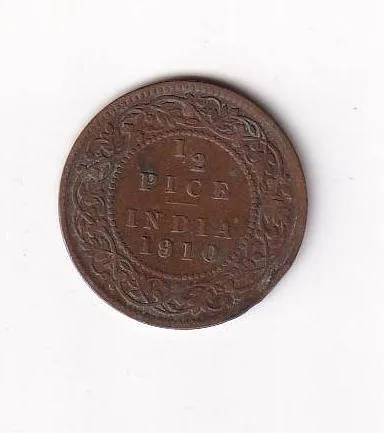 British India ½ Pice 1910 Edward VII Rare Coin #I-212