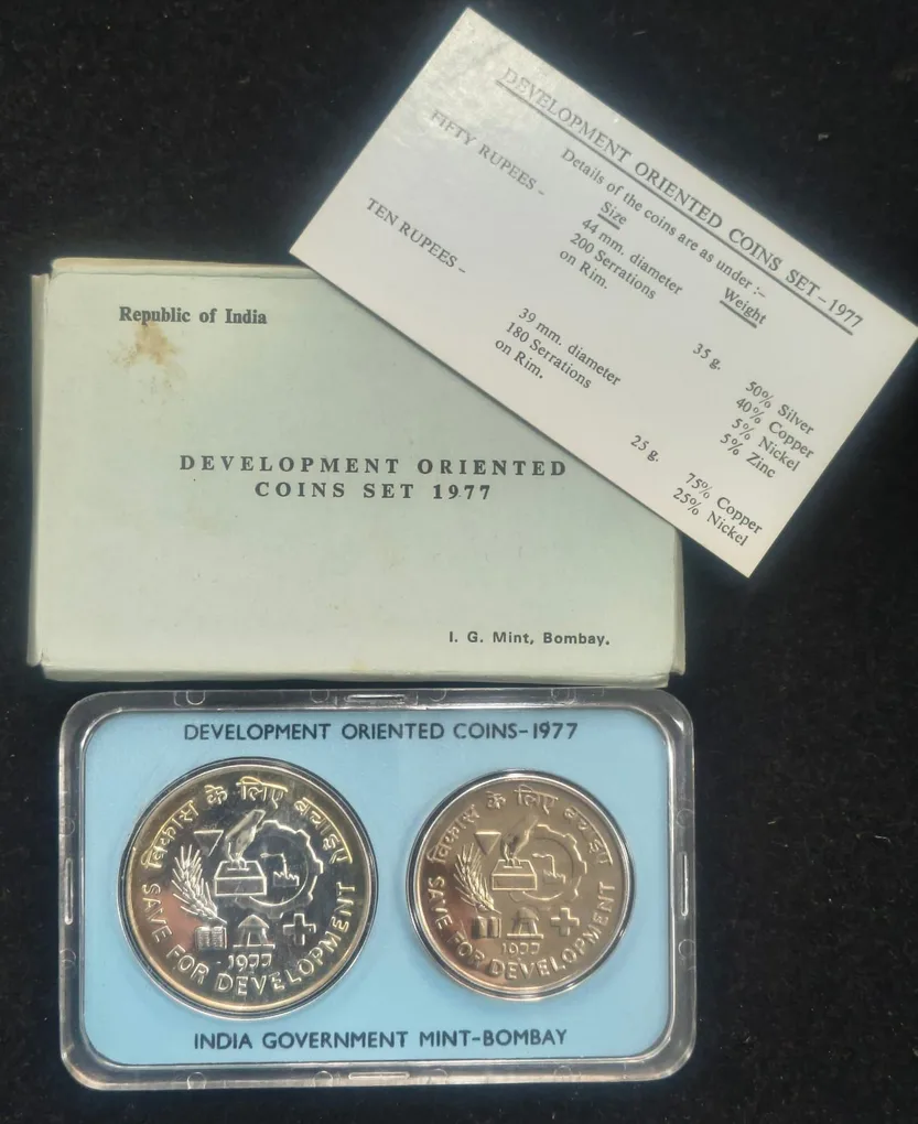 1977 Save for Development ( 2 Coins Set) with box Bombay mint Rare set
