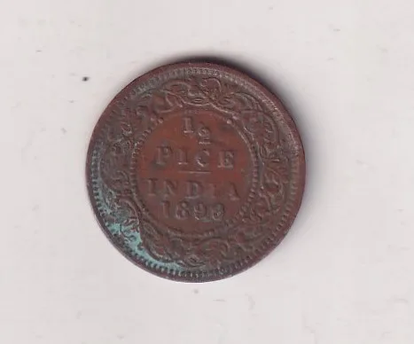 British India ½ Pice (1899) Victoria Rare Coin #I-290