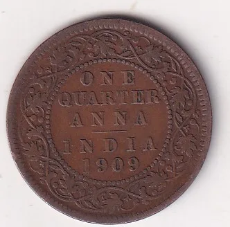 India - British ¼ Anna 1909 - Edward VII Rare Coin #I-299