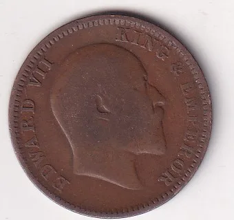 India - British ¼ Anna 1909 - Edward VII Rare Coin #I-299