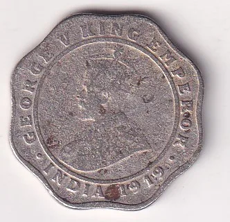 India - British 4 Annas 1919 - George V Rare Coin # D - 6