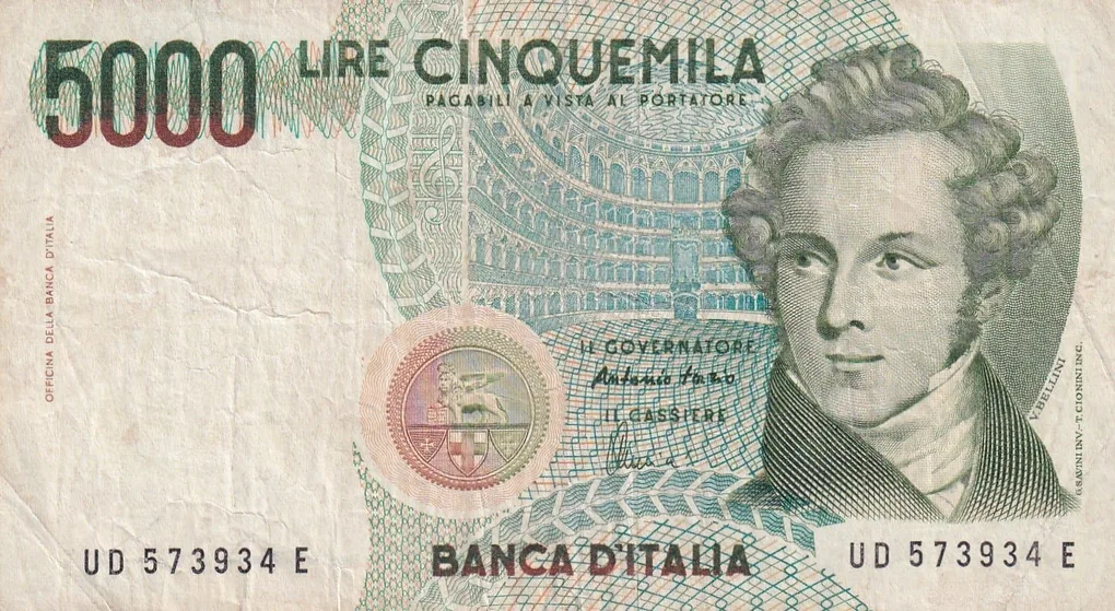 Italy 5000 Lire Bellini Rare Note