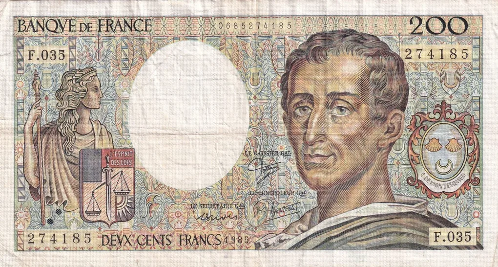 France 200 Francs (de Montesquieu) Rare Note