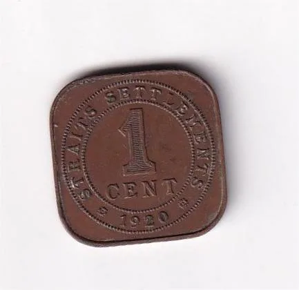 Straits Settlements 1 Cent 1920 George V Rare Coin #D-120