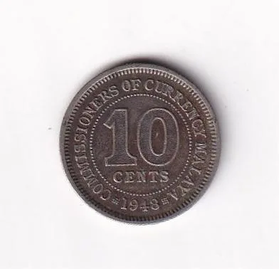 Malaysia (Malaya) 10 Cents 1948 George VI Rare Coin#D-134