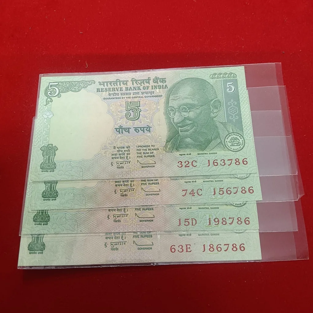Five Rs Rare Fancy Number Note Ending 786 Note Gem Bunc Condition 1 Pcs Given Governor D.Subaraw A15