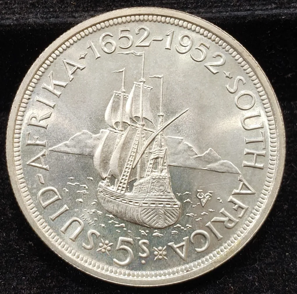South Africa 5 Shillings 1952 - George VI 300 Years of Cape Town Rare Silver UNC Coin