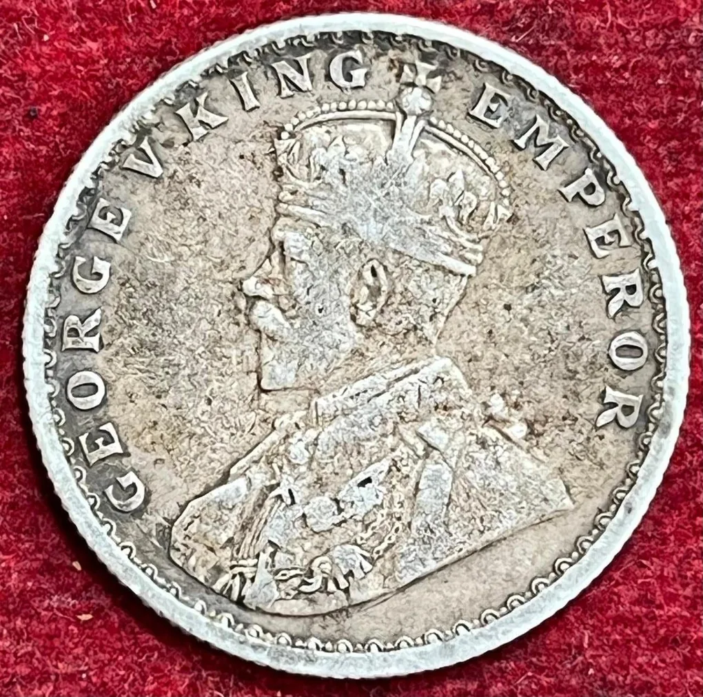 BRITISH INDIA 1/2 RUPEES -GEORGE V 1924 RARE SILVER COIN #V-314