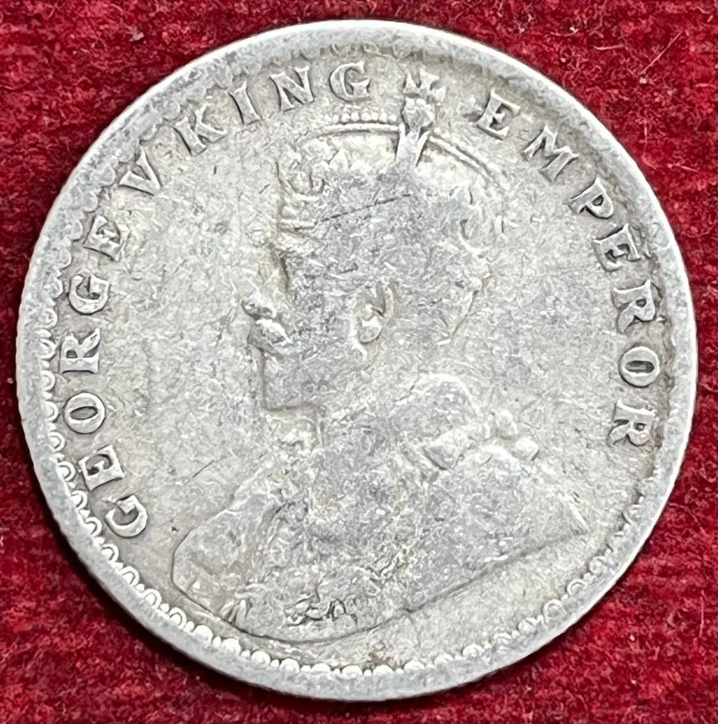 BRITISH INDIA 1/2 RUPEES -GEORGE V 1921 RARE SILVER COIN #V-320
