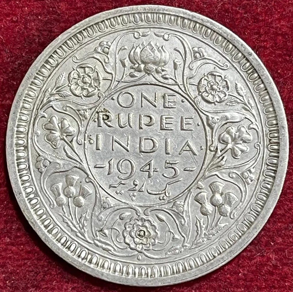 BRITISH INDIA 1 RUPEES GEORGE VI 1945 RARE COIN #V-348 (Copy)