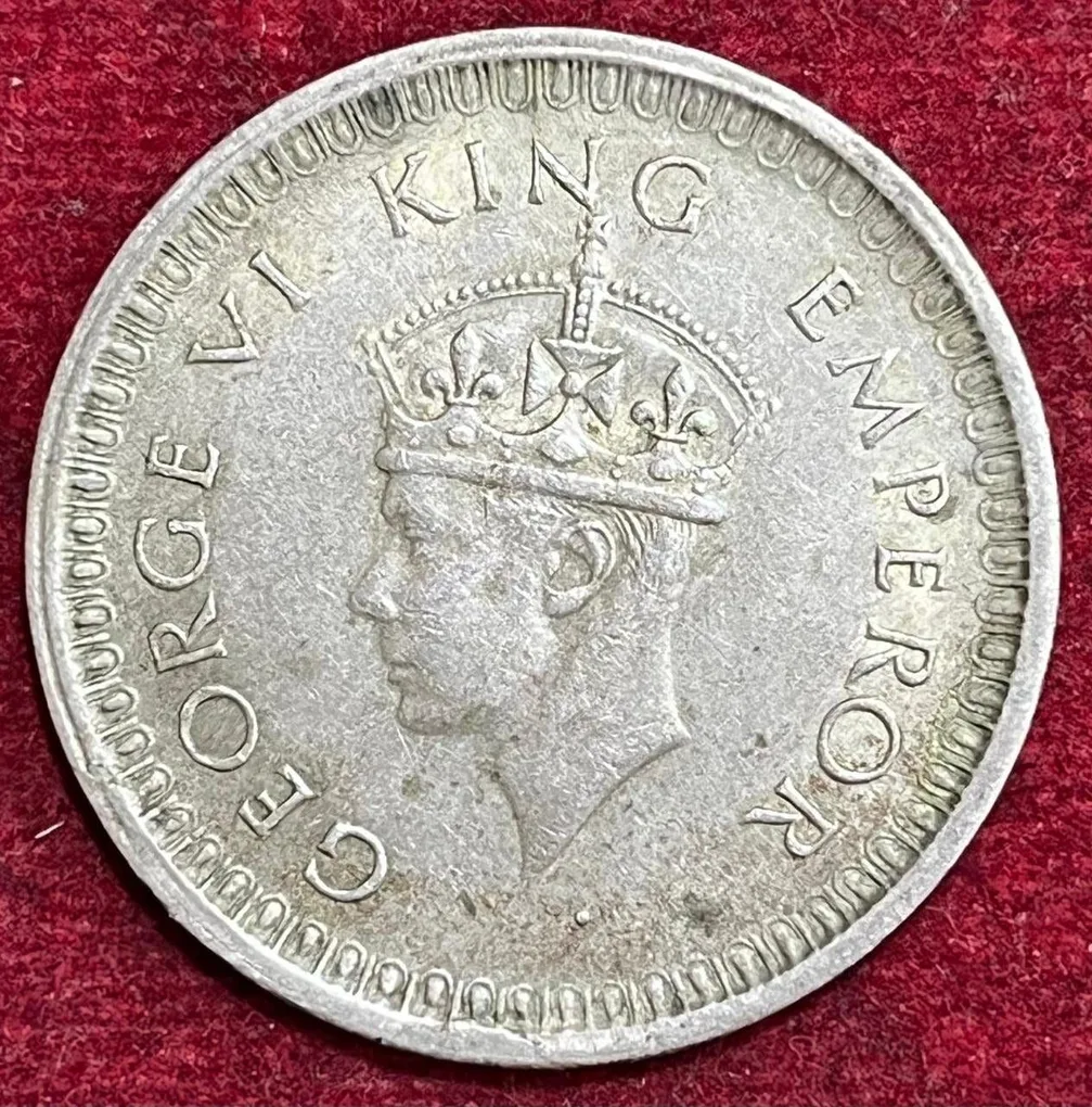BRITISH INDIA 1 RUPEES GEORGE VI 1942 RARE SILVER COIN #V-350