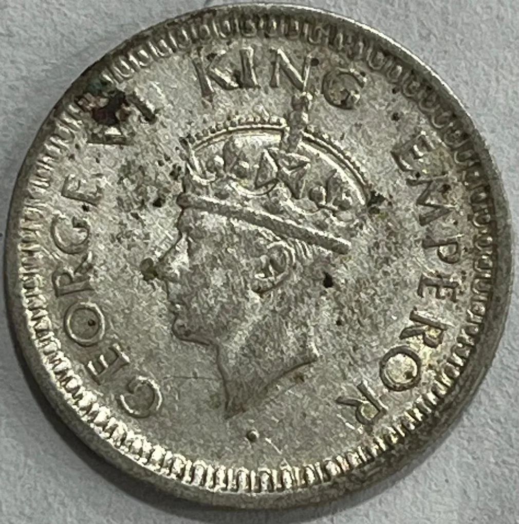 BRITISH INDIA 1/4 RUPEES 1945 large 5GEORGE VI RARE SILVER COIN #V-353