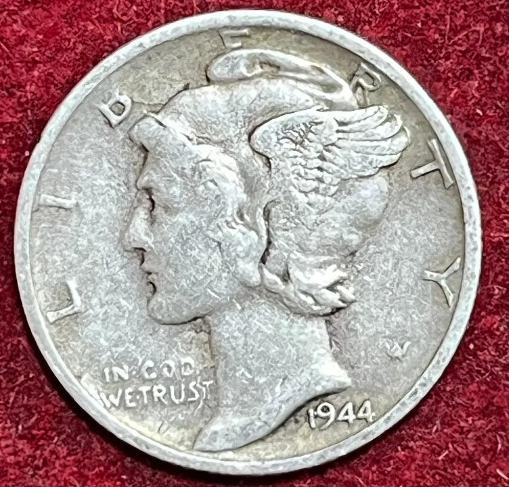 UNITED STATES 1 DIME 1944 MERCURY DIME RARE SILVER COIN #V-376