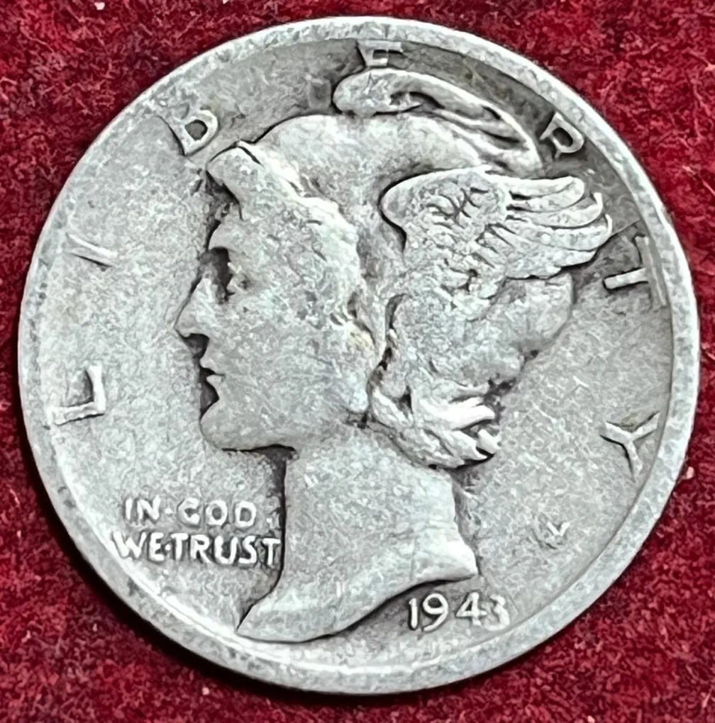UNITED STATES 1 DIME 1943 MERCURY DIME RARE SILVER COIN #V-378