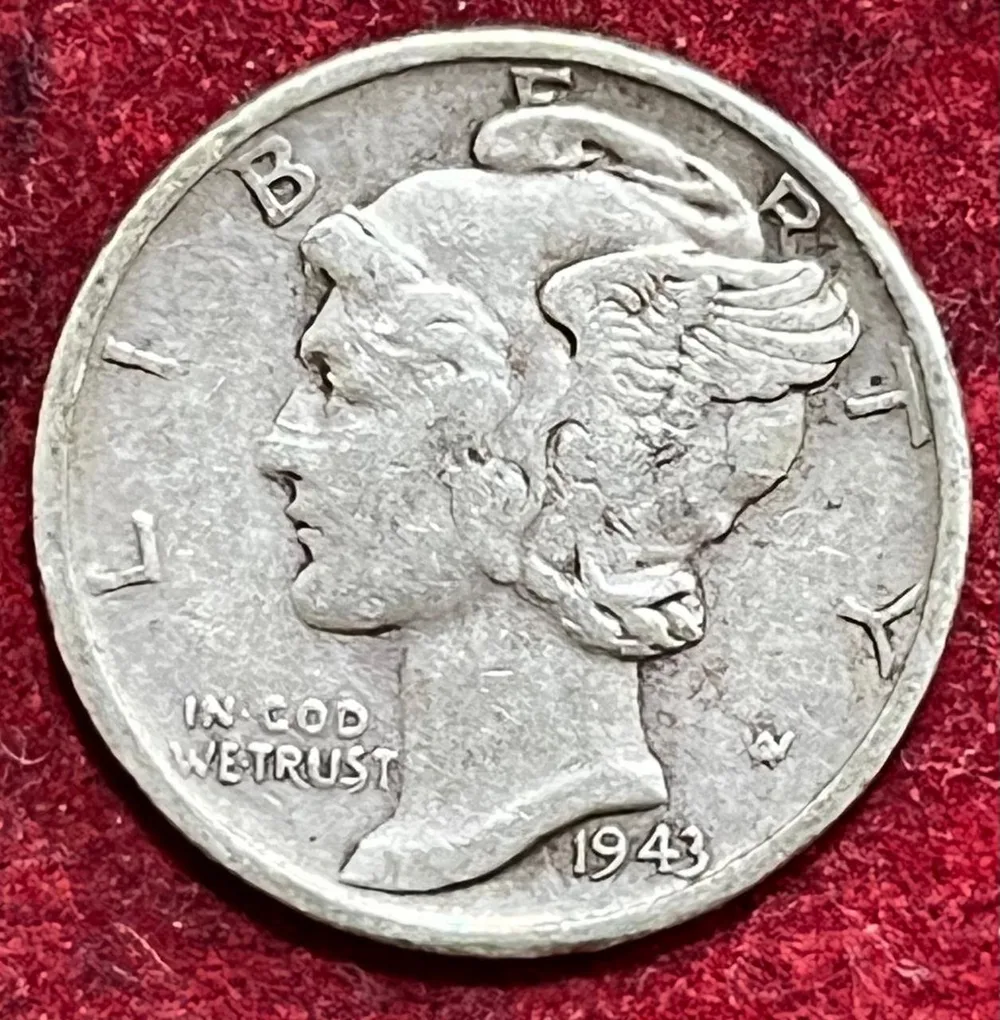 UNITED STATES 1 DIME 1943 MERCURY DIME RARE SILVER COIN #V-379
