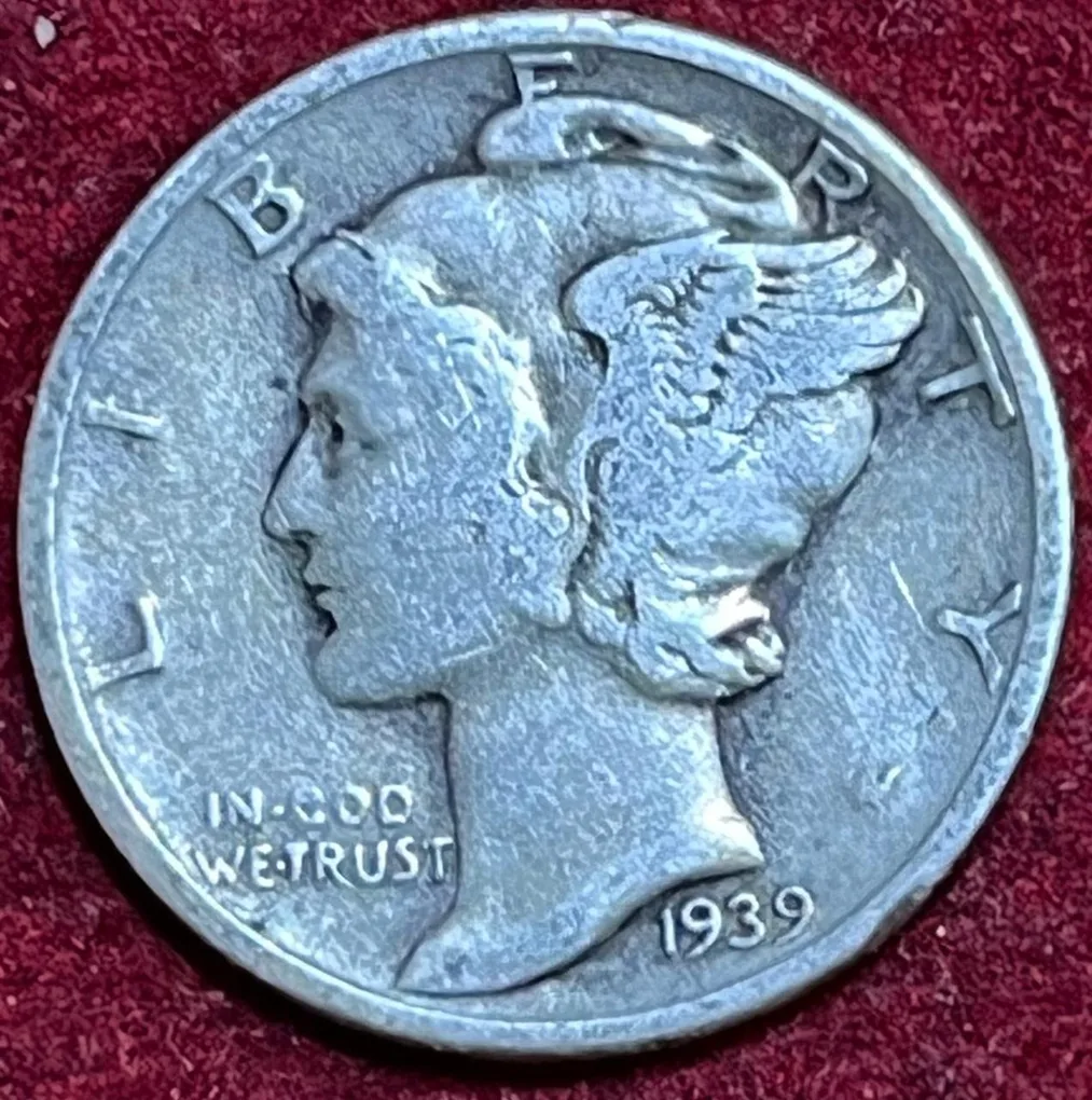 UNITED STATES 1 DIME 1939 MERCURY DIME RARE SILVER COIN #V-381