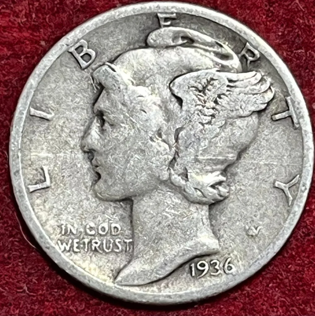 UNITED STATES 1 DIME 1936  MERCURY DIME RARE SILVER COIN #V-385
