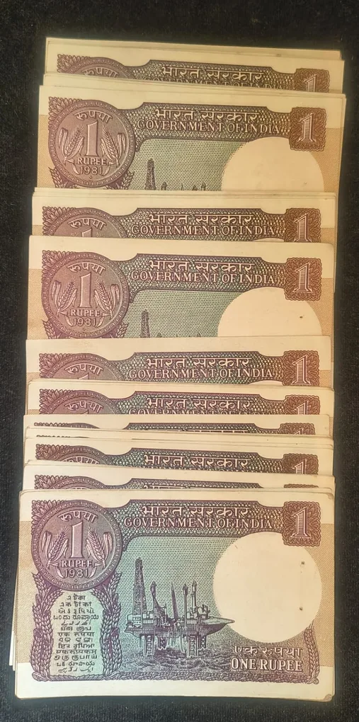 (71 Note) Lott👌 1981 One Rupees Big Size Coin Note UNC ( 71 PCS LOTT )