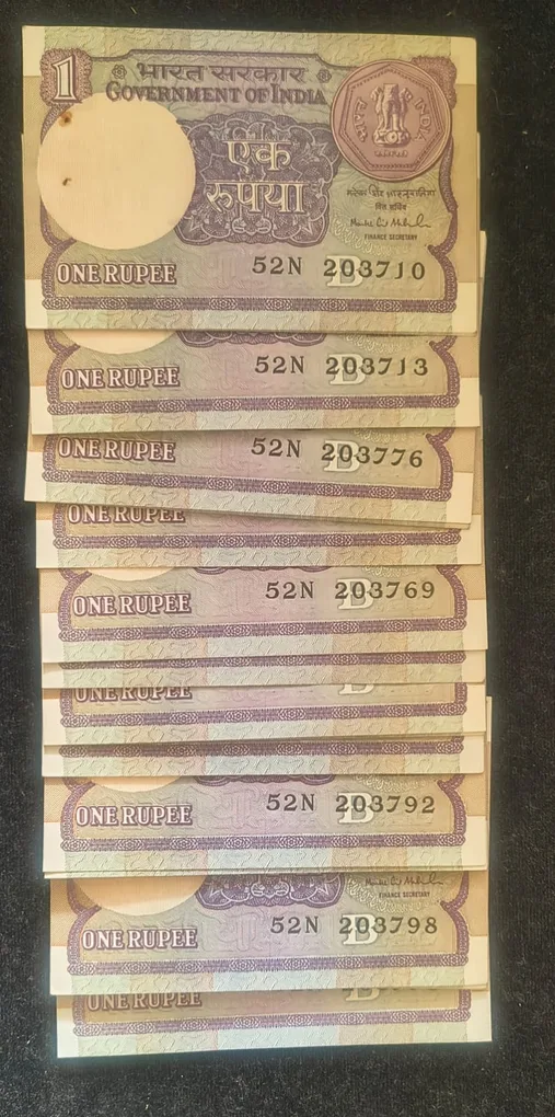 (45 Note) Lott👌 1994 One Rupees Governor Montek Singh Ahluwalia Note UNC ( 45 PCS LOTT )