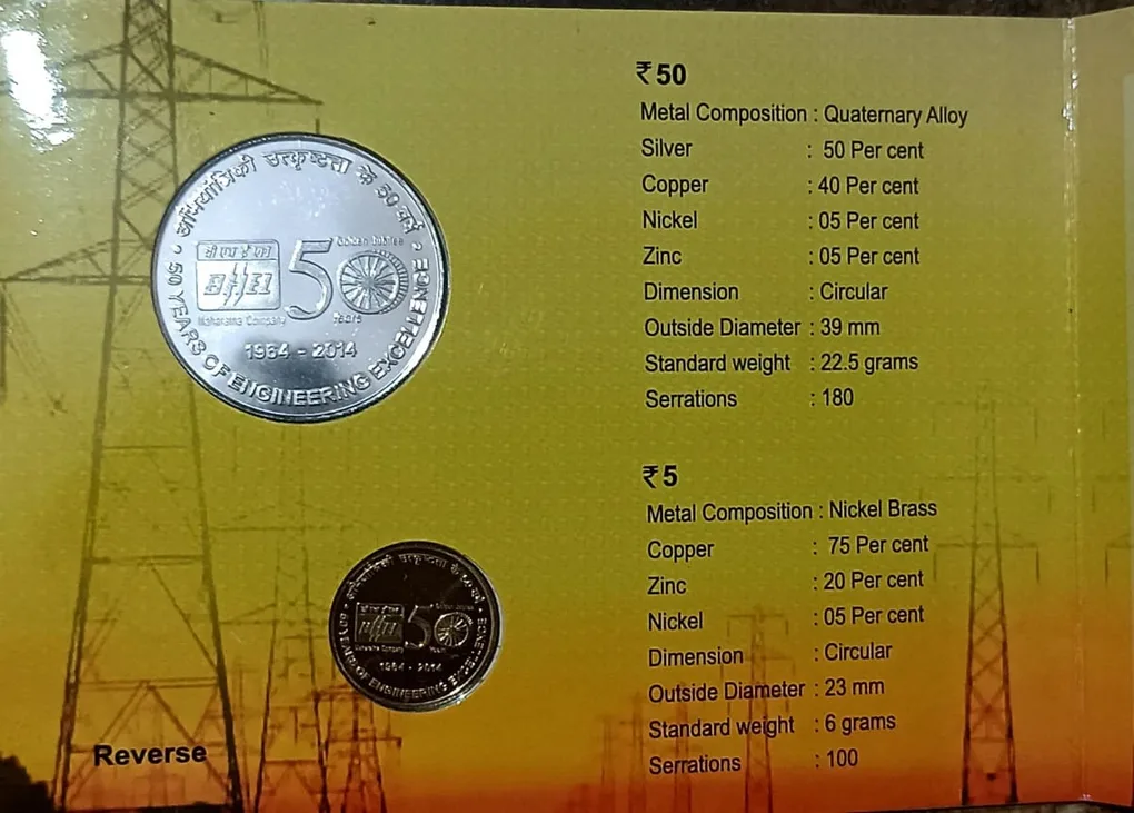 50 Years of Engineering Excellence Rare (2 Coin Set) Kolkata Mint UNC Set