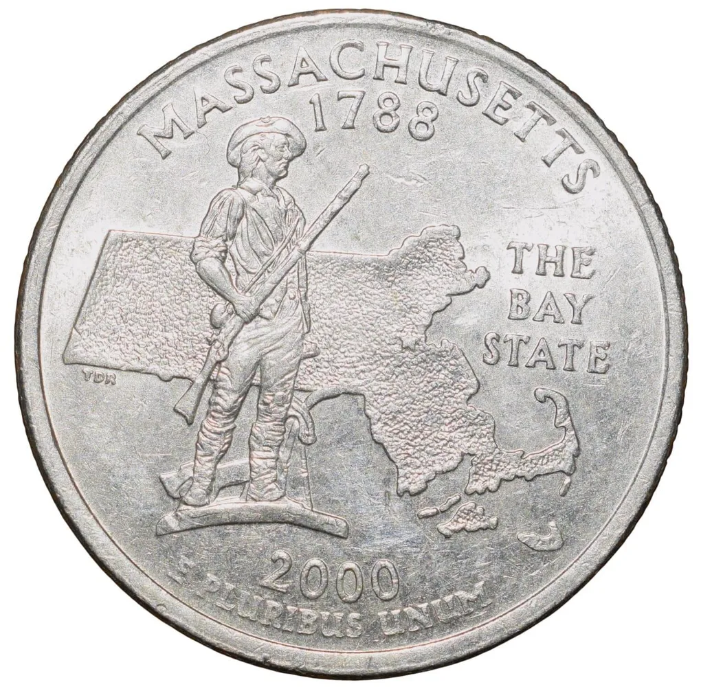 Nickel 1/4 Dollar of United States of America (AD 2000) Commemorative Issue 'Massachusetts - The Bay State'