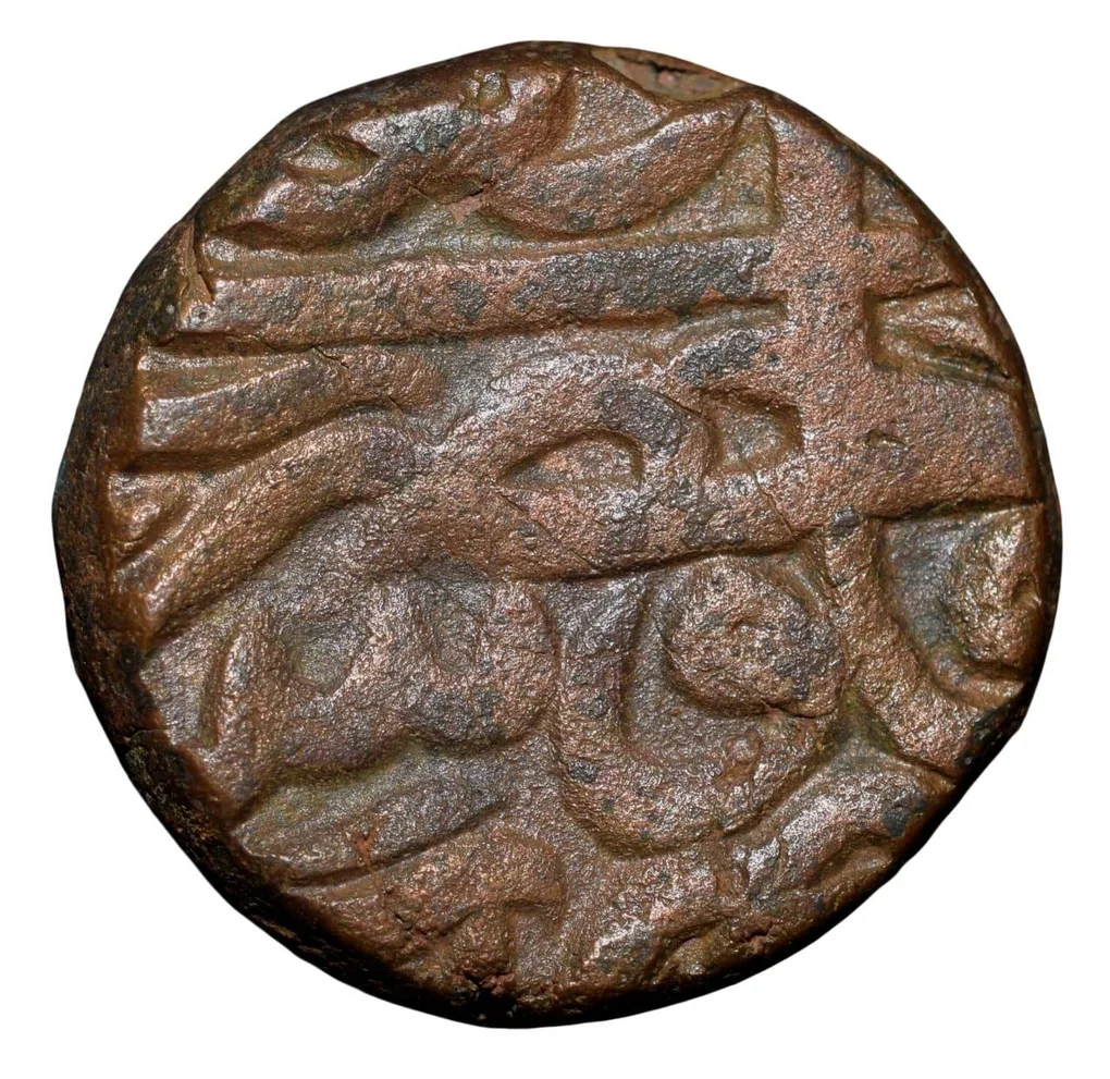 Copper Dam of Akbar(AD1556-1605) of Hazrat Dehli Mint Fi-Tarikh Type Beautiful Grade