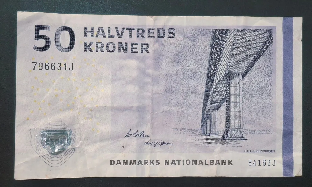 Denmark 50 Kroner Danish Bridges and Antiquities Rare World Note #B2