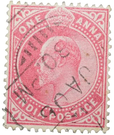 Postal Stamp of Edward VII 1 Anna Pink Colour - Used Condition as per image.