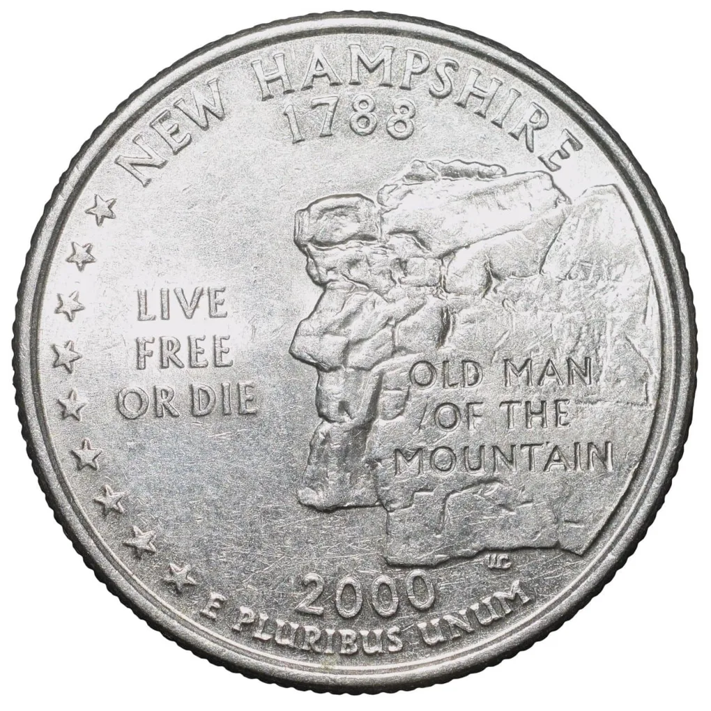 Nickel 1/4 Dollar of United States of America (AD 2000) Commemorative Issue 'New Hampshire - Old Man of the Mountain'