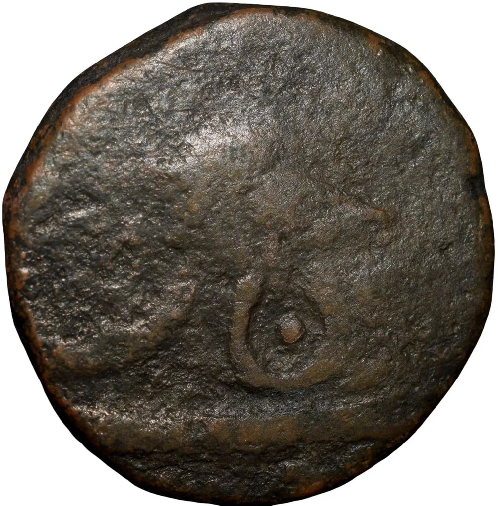 Copper 1/2 Anna of Indore State (17th - 18th Cen.AD) with Shivalingam & Dagger of Ujjain Mint