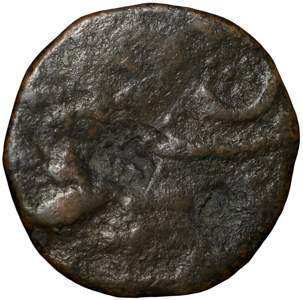 Copper 1/2 Anna of Indore State (17th - 18th Cen.AD) with Shivalingam & Dagger of Ujjain Mint