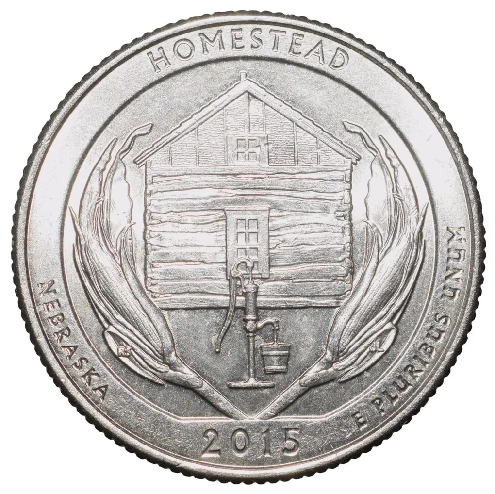 Nickel 1/4 Dollar of United States of America (AD 2015) Commemorative Issue 'Nebraska' - Homestead' State UNC Grade