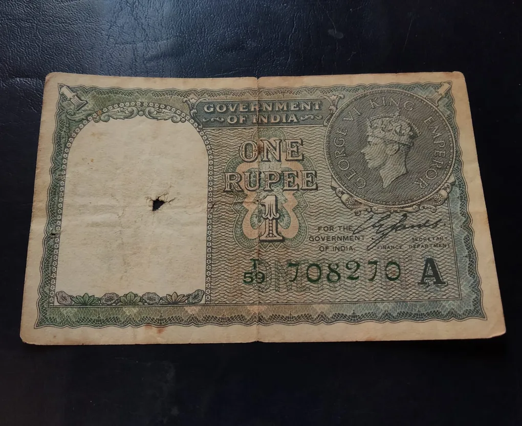 Note British India Year 1940 Rare One Rupee King 👑 George Vl