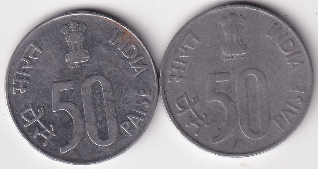 50 Paise 1993 Bombay and Hyderabad Mint Ex rare Two Coins Set