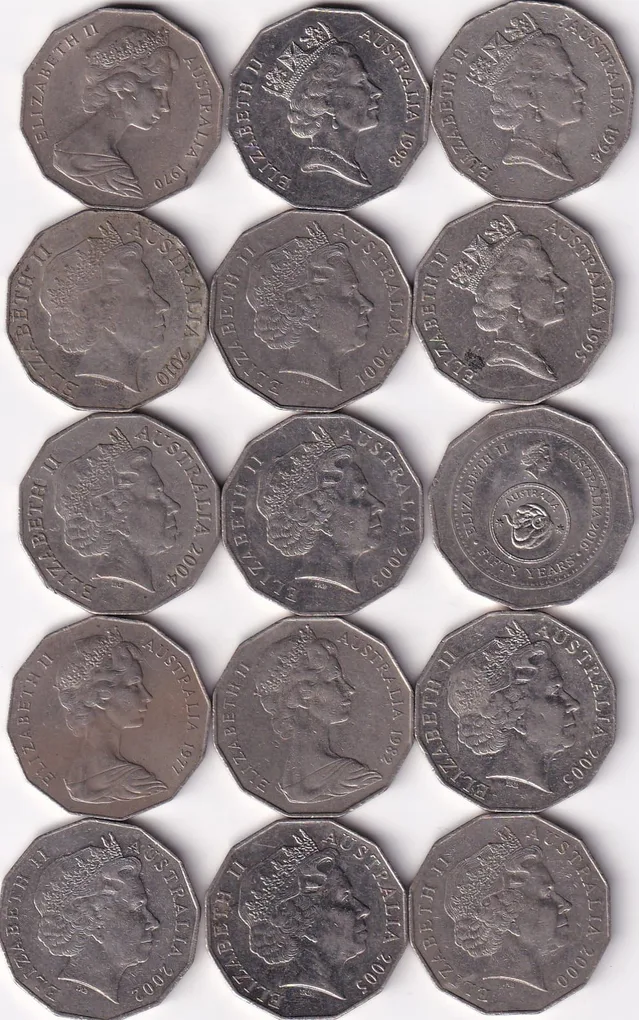 15 Different Australia 50 Cents (Elizabeth II) commevrative Coin Set #D-185