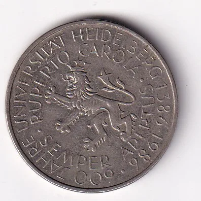 Federal Republic of Germany 5 Deutsche Mark (Universitat Heidelberg) Rare Commemorative Coin #D-209