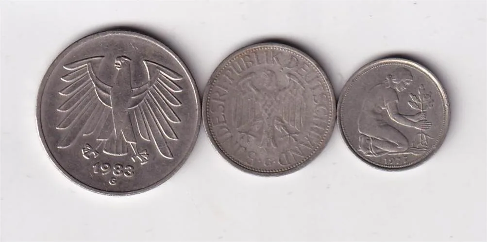 Germany 3 Coin (5,1,1/2 Deutsche Mark) Rare Coin Set #D-221