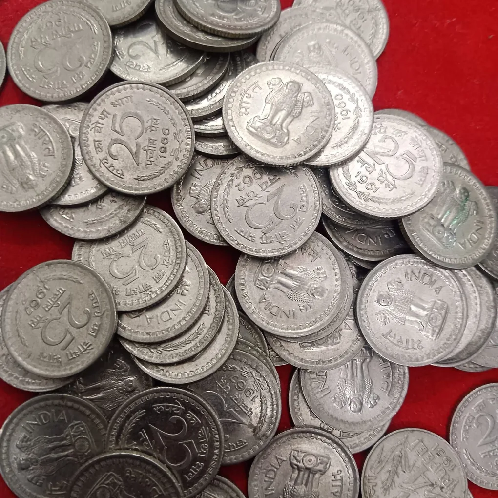Twenty Five Paise Nickel Coins 45 Pcs Given Good Condition Republic of India