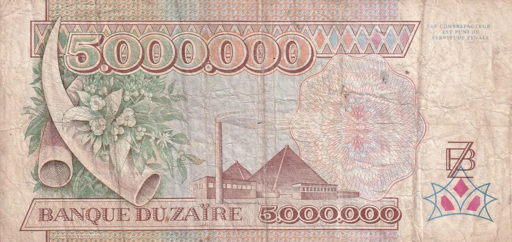 Congo (Zaire) 5 000 000 Zaïres (1971-1997) Rare Note #B-2
